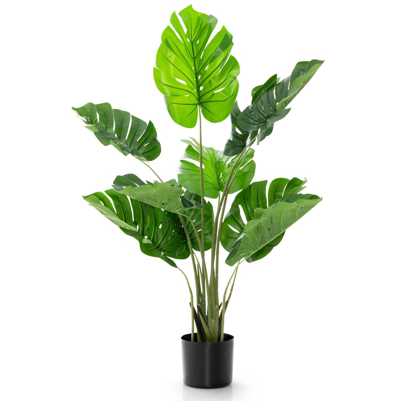 Costway 4FT Artificial Monstera Deliciosa Plant Palm Tree w/ Cement-Filled Pot Indoor Outdoor